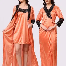 NIGHT KEYS Solid Short Sleeves Maxi Sweat Nightdress-picture-36