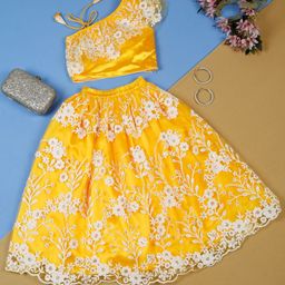 SAKA DESIGNS Girls Embroidered Thread Work Ready to Wear Lehenga &-image-27
