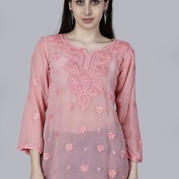 NAZAQAT ETHNIC INDIA Ethnic Motifs Embroidered Notch Neck Chikankari Short Kurti-image-91