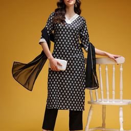HERE&NOW Ethnic Motifs Print Sequined Kurta with Trousers & Dupatta image 2