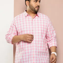 Thomas Scott Men Plus Size Classic Checked Pure Cotton Casual Shirt-image-2