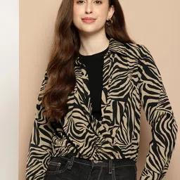 encore by INVICTUS Animal Printed Shirt Collar Cuffed Sleeves Top-picture-45