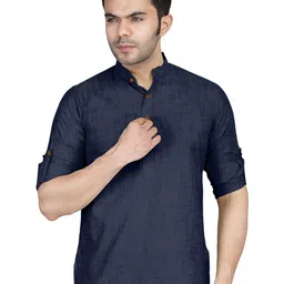 Zombom Men Band Collar Roll-Up Sleeve Straight Short Kurta-image-53