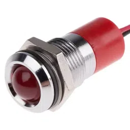 RS PRO Red Panel Mount Indicator 110V AC, Mounting Hole Size 14 mm, Termination Type Lead Wires, IP Rating IP67, Model No 7227460-4