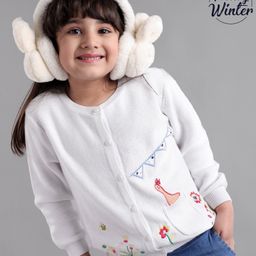 Babyoye Cotton Knit Front Open Sweater Floral Embroidered - White-image-77