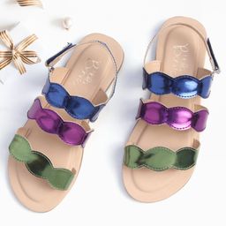 Hola Bonita Party Wear Sandals  With Velcro Closure - Blue-image-60