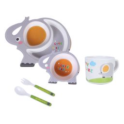 YAMAMA Elephant Shape Bamboo Multi Piece Feeding Set Pack of 5 Color May Vary-97
