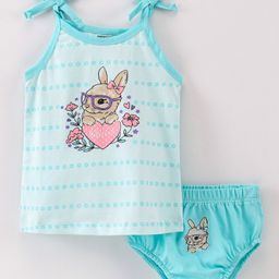 Cucumber Sinker Singlet Sleeves Inner Wear Set Rabit Print - Blue-image-25