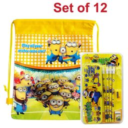 Asera Set of 12 Cartoon Yellow  Stationery Gift Pack and Dori Bags Sack Bags Return Gift Bags for Kids Birthday Party Return Gift Combo - Yellow-28