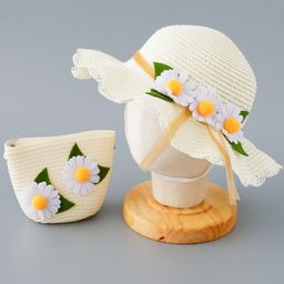 Babyhug Straw Hat with Flower Applique - Cream-15