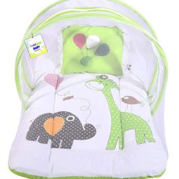 Toddylon Baby Bed New Born Mattress with Mosquito Net & Pillow - Green-12