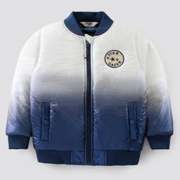 Primo Gino Full Sleeve Ombre Bomber Puffer Jackets With Badge- Blue-image-3