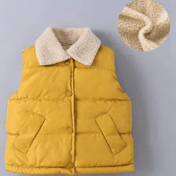 Kookie Kids Sleeveless Padded Winter Jacket With Far Collar Neck - Yellow-picture-31
