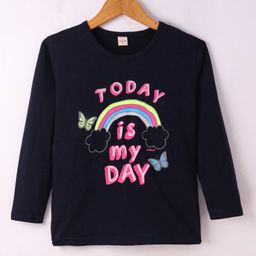Olio Kids Cotton Knit Full Sleeves T-Shirt With Text Print -Navy-image-32