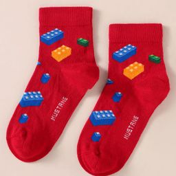 Mustang Cotton Knit Ankle Length Socks with Brick Design - Red-image-14