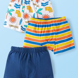 Babyhug 100% Cotton Trunk Beach Theme Print Pack of 3 - Blue & White-image-23