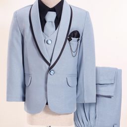 Rikidoos Full Sleeves Textured 4 Piece Party Suit With Tie - Sky Blue-image-27