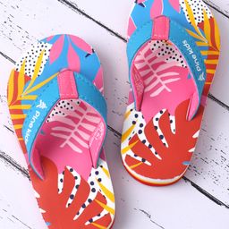 Pine Kids Slip On Flip Flops with Tropical Print - Pink & Red-image-44