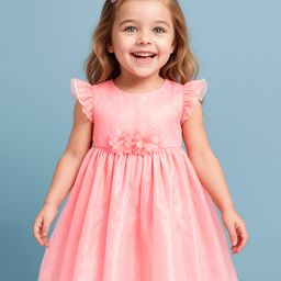 Babyhug Woven Frill Sleeves Party Dress With Floral Corsage - Peach-image-54