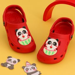 Yellow Bee Panda Applique Detailed Perforated Slingback Clogs - Red-picture-23