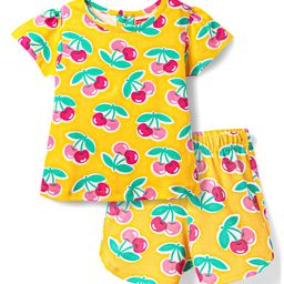 Babyhug Cotton Knit Half Sleeves Co-ords Short Night Suit With Tropical Print - Yellow-image-89