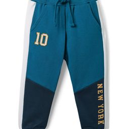 Babyhug Cotton Terry Knit Full Length Cut & Sew Lounge Pants - Navy Blue & Teal Blue-image-91