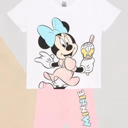Pantaloons Junior Cotton Knit Mickey & Friends Featuring Half Sleeves Minnie Mouse Character Printed Tee With Shorts Set - Snow White-picture-32