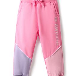Babyhug Terry Full Length Lounge Pants with Pockets & Be Awesome Text Print - Pink-image-84