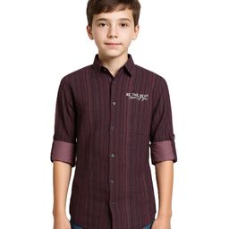 CAVIO Cotton Woven Full Sleeves Be The Best Version of You Text Embroidered Striped Shirt - Violet-picture-39