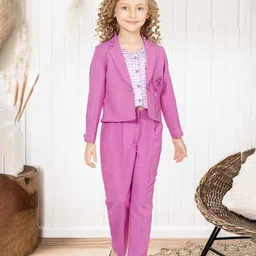 Lagorii Girls Stylish Blazer And Pant With Houndstooth Printed Waistcoat Set-image-30