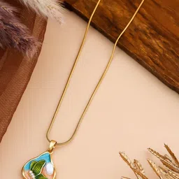 QUERALT Brass-Plated Stones Studded And Beaded Contemporary Pearls Pendants With Chains-picture-0