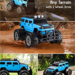 Babyhug Premium Off Roader Rechargeable Remote Control Truck With Normal & Turbo Speed & 4 Headlight Modes - Sky Blue image 3