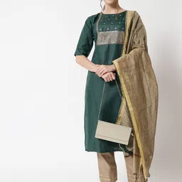 VredeVogel Floral Embroidered Sequinned Straight Kurta With Trousers & Dupatta-47