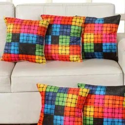 Shadowkart Yellow & Red 2 Pieces Checked Velvet Square Cushion Covers-image-67