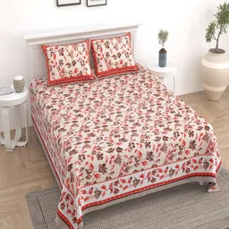 Bombay Spreads Pink & Off White Floral 180 TC King Bedsheet with 2 Pillow Covers-image-86