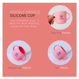ZoZoBaa Silicone Baby Drinking Open Cup with Two Handles | Multipurpose Tiny Cups for Infant's First Stage Training | Bpa-Free, Unbreakable Non Sippy Cup for Toddlers (Pink)- 160 ml image 4