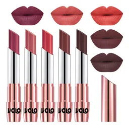 VOLO Set Of 5 Creme Matte Lipstick-3.5g-Each Cherry- Light Peach- Peach-Coffee Chocolate-32