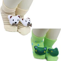 NESKA MODA 6 To 12 Months Baby Set Of 2 Pair Cotton Anti Slip Face Ankle Socks/ Booties-20