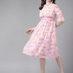 BAESD Women Floral Print Keyhole Neck Flared Sleeve A-Line Midi Dress-picture-31