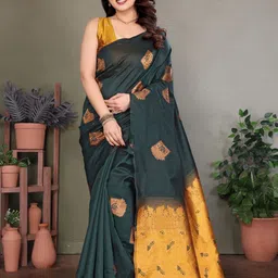 BLEESBURY Woven Design Zari Pure Silk Banarasi Saree-image-23