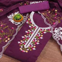 Peachmode Floral Embroidered Thread Work Unstitched Dress Material-image-53