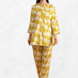 NEYSA Floral Printed Cotton Tunic With Palazzo Co-Ords-image-23