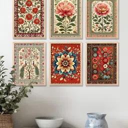 WALLLANE Brown & Red 6 Pieces Wooden Floral And Botanical Wall Art-picture-18