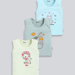 MoonKids Infants Pack Of 3 Printed Cotton Basic Vests-8