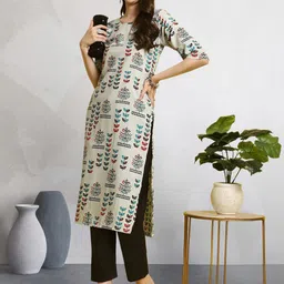 7Threads Floral Printed Round Neck Straight Kurta With Trousers-image-13