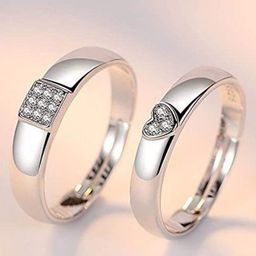 Ringzinnie Set Of 2 Silver Plated American Diamond Studded Adjustable Couple Finger Rings-image-124