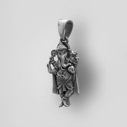 Exotic India Unisex 925 Sterling Silver Standing Chaturbhuja Lord Ganesha Pendant-picture-2
