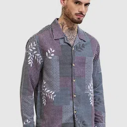 Snitch Men Relaxed Boxy Fit Cuban Collar Checked Cotton Casual Shirt-image-32