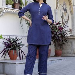 Pistaa Pure Cotton Mandarin-Neck Tunic With Trouser Co-Ords-picture-3