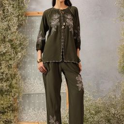 Lakshita Olive Embroidered Rayon Co-ord Set-image-28